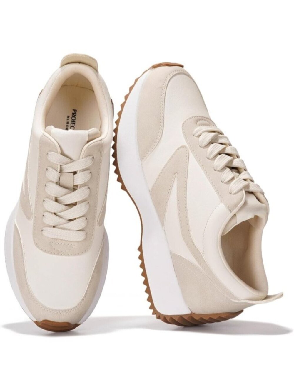 Women's Beige Balinda Closed Toe Lightweight Lace Up Fashion Walking Sneakers
